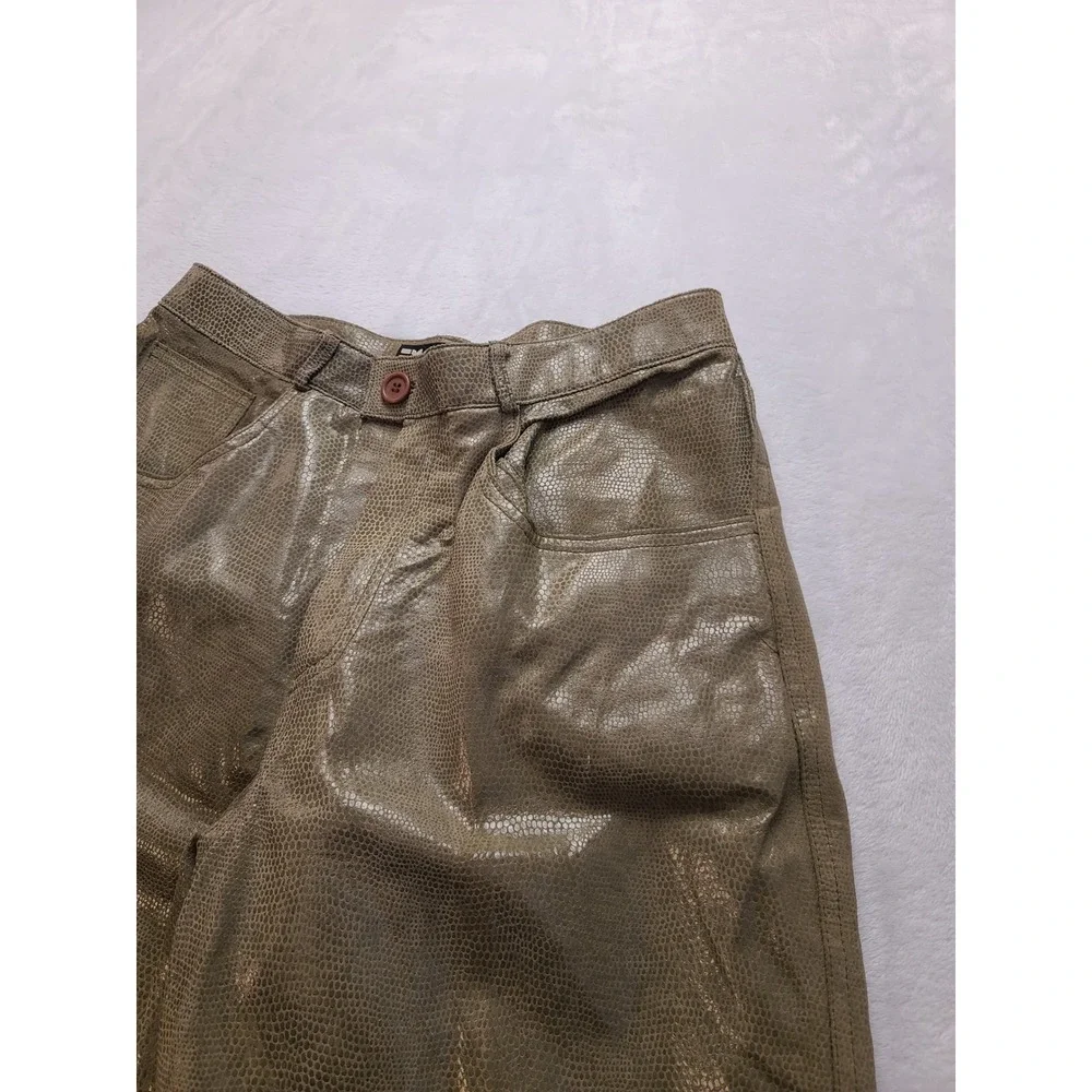 Excelled Snakeskin Embossed Leather Pants Men's Olive Green 32x31 Straight Leg